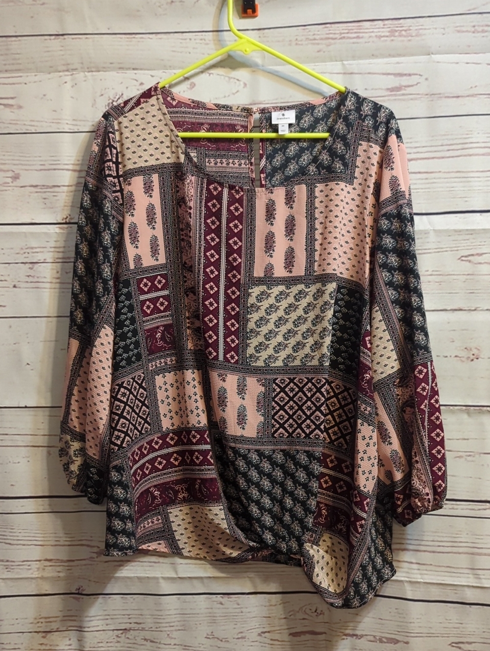 Dressbarn Boho Patchwork Print Blouse